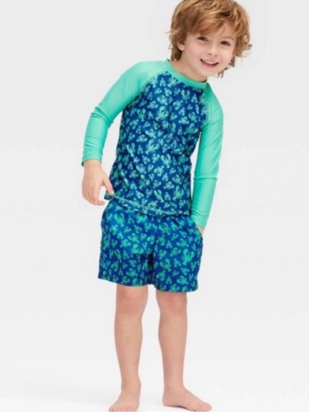 Roller Rabbit Boys Aqua and Bright Blue Sea Creatures Rashguard Set